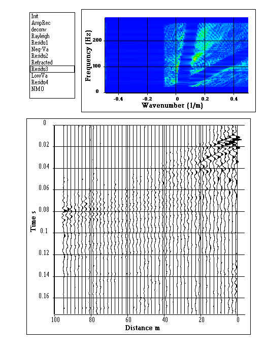 Computation of the third residual section: one can mainly see low apparent velocity waves and reflected waves Step 9/12