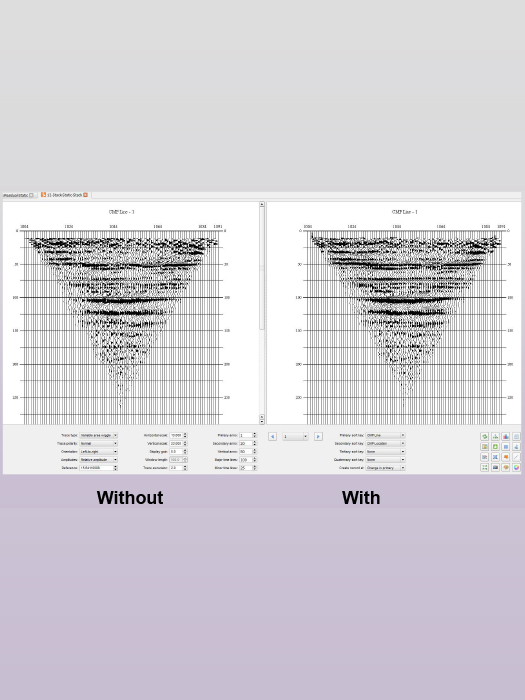 CMP stack without and with residual static corrections Step 5/5